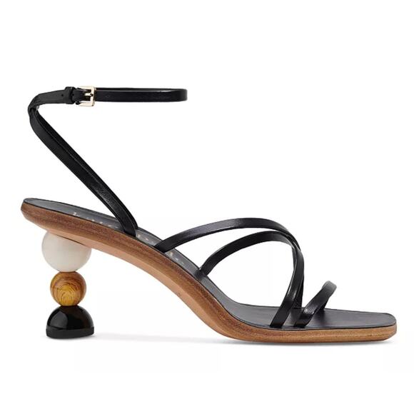 Kate Spade Charmer Sandals Black Leather Heels Square Toe Strappy Sz 9.5 - Picture 1 of 11